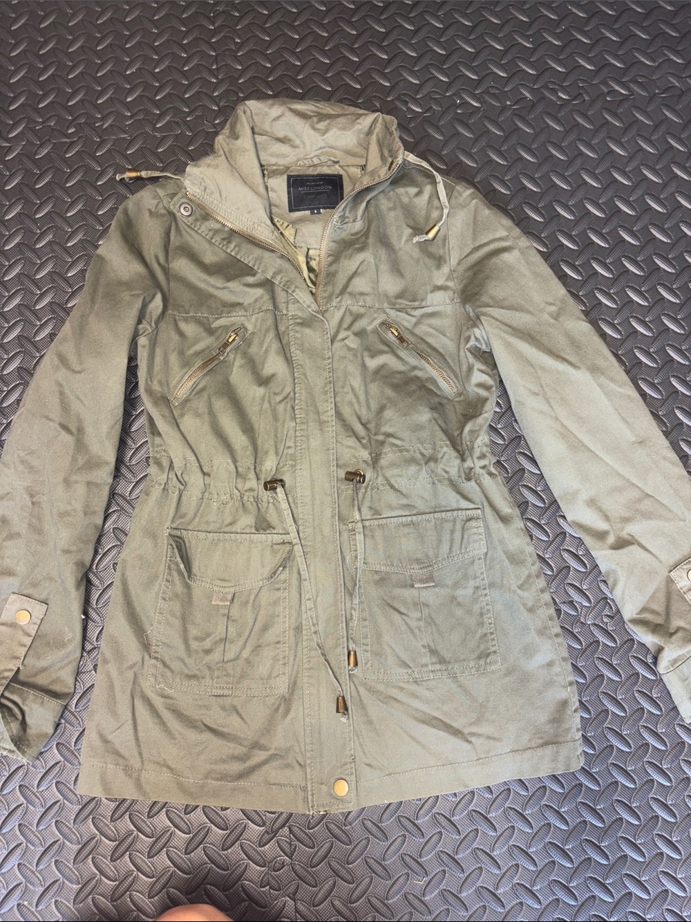 Miss London Women’s Olive Green Drawstring Pocket Jacket